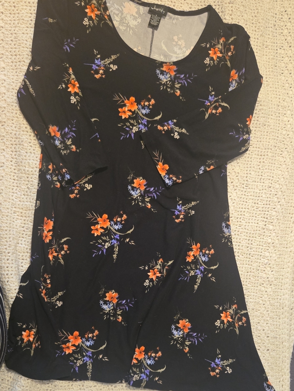 Justify Black Floral Tunic with Orange and Purple Flowers